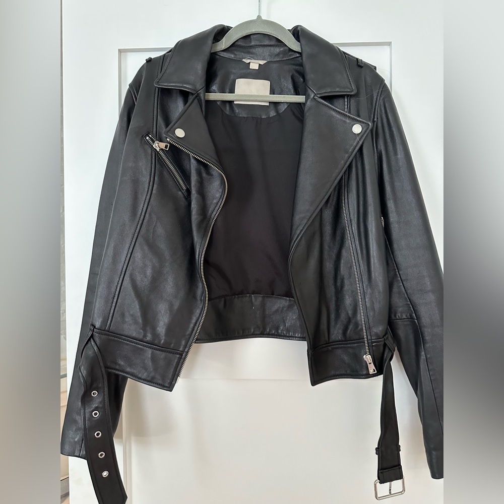 SOIA & KYO Faux Leather Belted Biker Jacket